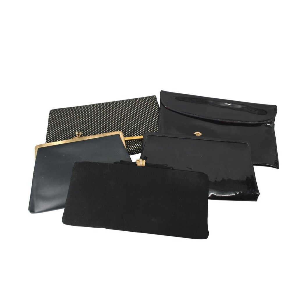 5 Vintage Black Clutch Handbags Purse Patent Leather Faux 94199